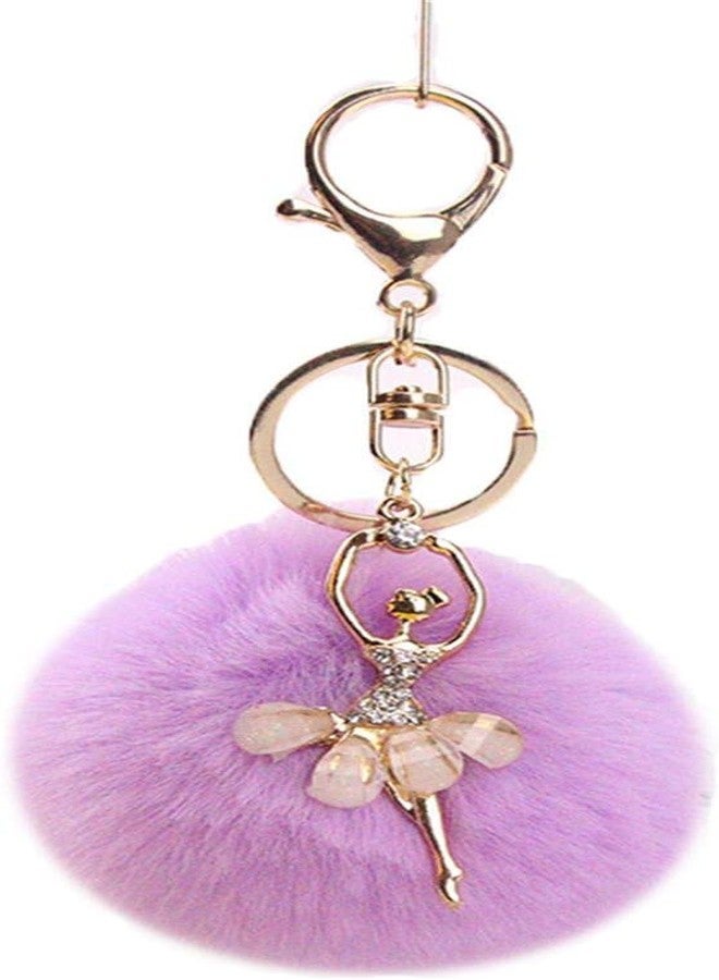 YSSZAM Purple Lovely Rhinestone Inlaid Dancing Ballet Girl Pom Pom Keychains Fluffy Plush Ball Pendants Key Chain Charming Women, Women's Keyrings and Keychains - Image 1
